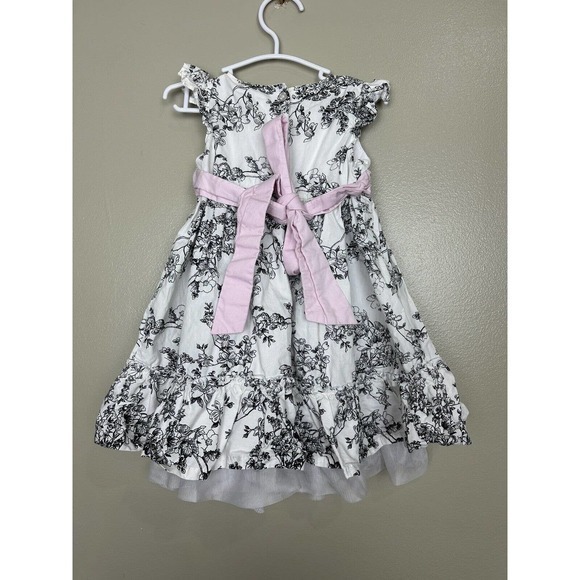 Lilybird Girls Lined Ruffle‎ Dress Size 2t Black White Floral Pink Belt - Picture 4 of 5